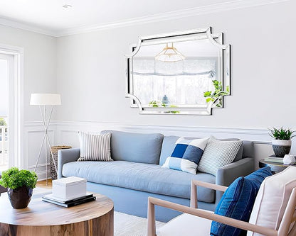 Chende Scalloped Large Wall Mirror, 28" x 40" Bathroom Mirror with Beveled Edge and Glass Pieces, Wall Decor for Living Room, Entryway, Fireplace, Dining Room, Hallway, Horizontal/Vertical Mirror