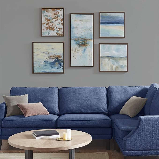 Madison Park Wall Art Living Room Décor - Galary Canvas Home Accent Modern Dining Bathroom Decoration, Ready to Hang Painting for Bedroom, Multi-Sizes, Blue Horizon 5 Piece