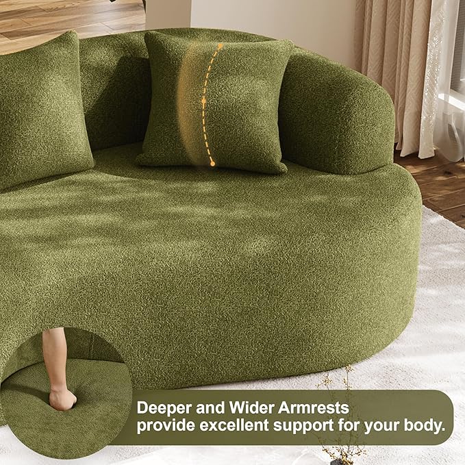 Oversized Sectional Sofa for Living Room, Modern Luxury Plush Chenille 4-Seater Extra Deep & Wide Seat Curved Cloud Couch with 4 Throw Pillows, No Assembly Needed, Sage Green