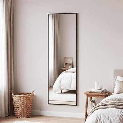 Antok 56''x15'' Full Length Mirror, Shatterproof HD Oversized Floor Mirror with Stand, Aluminum Alloy Frame Leaning Standing or Wall Mounted Mirror for Bedroom Living Room Entryway, Black
