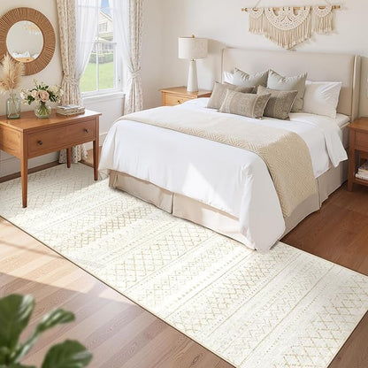 Runner Rug 2x8 Boho Geometric Area Rugs: Washable Kitchen Rug, Soft Non Slip Moroccan Long Hallway Rugs for Bedroom Bathroom Laundry Entryway Staircase Foyer(Beige,2X8)