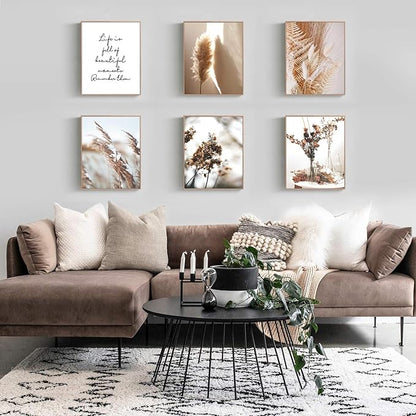 HoozGee Nature Wall Art Prints Set of 6 Canvas Art Wall Decor Botanical Print Pictures Reed Dried Flower Plant Poster Print Home Decorations for Living Room Wall Decor (8"x10" UNFRAMED)