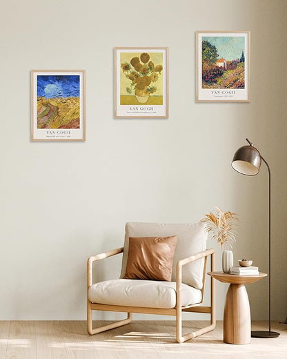 HesenDot Unframed Vincent Van Gogh Wall Art Prints Set of 3, 12x16in Classic Post-Impressionist Posters, Wheatfield and Sunflowers Canvas Print, Vintage Oil Painting Home Decor for Bedroom Living Room