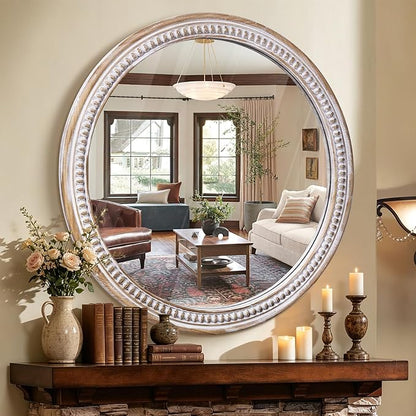 HOITUZYUS 36 Inch Round Wall Mirror for Bathroom Over Sink, Rustic Farmhouse Wooden Framed Circle Vanity Mirrors for Wall Decor, Bedroom, Entryway, Living Room