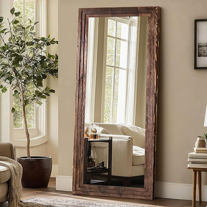 Full Length Wood Mirror 71x30 - Rustic Solid Wood Floor Mirror with Triple Layer Frame, HD Tempered Glass, Wall Mounted or Leaning Standing Mirror Vintage Brown Mirror for Bedroom Bathroom Living Room