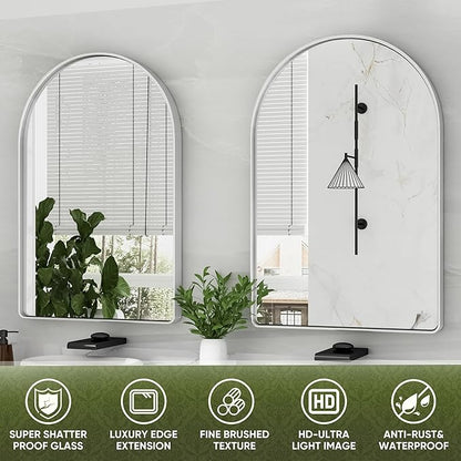 Suidia 26" x 38" Bathroom Mirror, Bathroom Vanity Mirror Metal Framed, Wall-Mounted Mirrors for Bedroom, Living Room, Entryway, Hallway, Silver, Arch Style