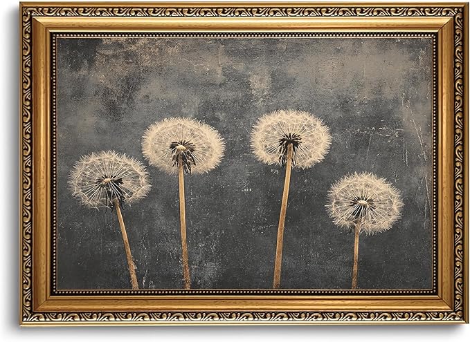 WZGZXU Gold Framed Wall Art Vintage Dandelion Wall Decor Botanical Pictures Canvas Art Farmhouse Paintings Antique Artwork For Living Room Bedroom 16x24in