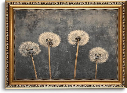 WZGZXU Gold Framed Wall Art Vintage Dandelion Wall Decor Botanical Pictures Canvas Art Farmhouse Paintings Antique Artwork For Living Room Bedroom 16x24in