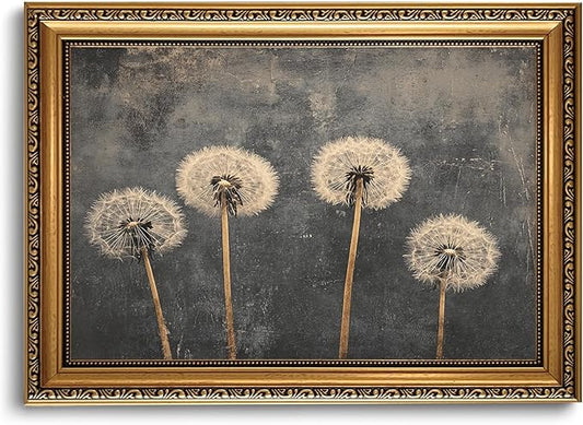 WZGZXU Gold Framed Wall Art Vintage Dandelion Wall Decor Botanical Pictures Canvas Art Farmhouse Paintings Antique Artwork For Living Room Bedroom 16x24in