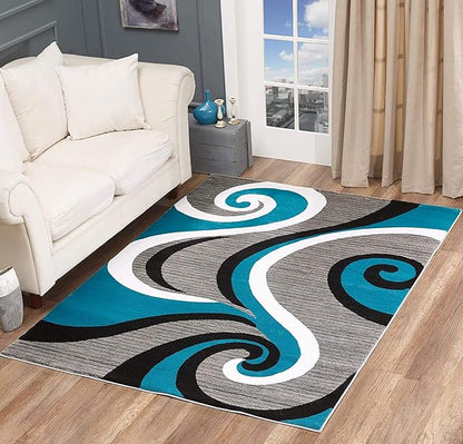 GLORY RUGS Modern 8x10 Area Rug Bedroom & Living Room Carpet with Swirls in Turkaz Grey | Contemporary Dining Accent Sevilla Collection 4817A