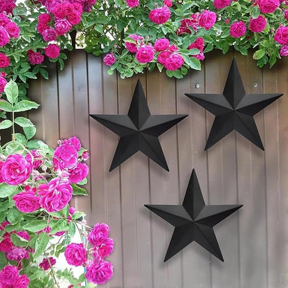 VIVICOMFY 12" Black Barn Star Wall Decor,Metal Stars Rustic Vintage Western Country Farmhouse Home Indoor or Outdoor Wall Decoration,Texas Stars for House Art Décor(Set of 3)