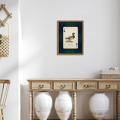 Framed Vintage Mallard Duck Wall Art, Country Lucky Duck Wildlife Poker Wall Decor Painting, Nature Rustic Farmhouse Hunting Canvas Prints Pictures for Living Room Bedroom 16x24 Inch