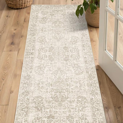 Rugxara 2x6 Hallway Runner Rug, Non Slip Boho Runner Rugs for Hallway, Kitchen, Entrance, Bathroom, Laundry Room, Soft Entryway Carpet, Throw Low Pile Retro Imitation Wool Carpet, Light Brown