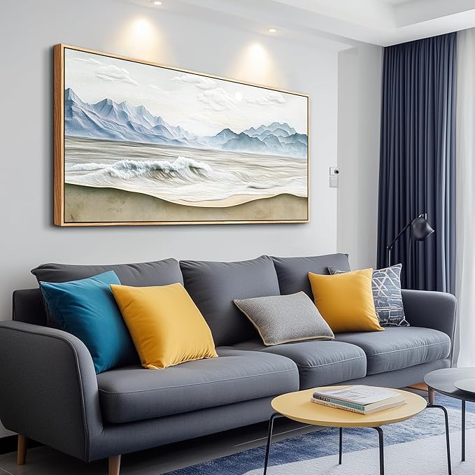 Wapluam Beach Pictures Wall Art,Large Canavs Wall Art,Ocean Wall Decor Living Room,Farmhouse Landscape Painting,Mountain Wall Art,Above Bed Wall Art,Framed Sea Waves Artwork for Bedroom Bathroom 20x40