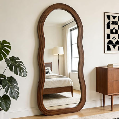 Wavy Full Length Mirror, 67"x31.5" Large Irregular Aesthetic Mirrors with Triple Layer Solid Wood Frame, Premium Organic Floor Mirror for Living Room Entryway Hallway, Leaning/Hanging