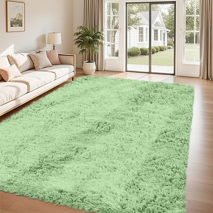 8x10 Area Rug for Living Room:Ultra Soft Fluffy Shag Light Green Rugs,Large Fuzzy Plush Indoor Non Slip Carpet Washable Rug for Bedroom Kids Nursery Office Dorm Modern Decor(Light Green 8'x10')