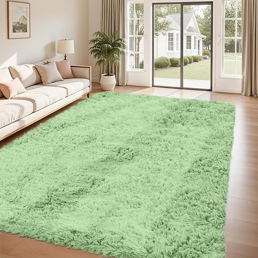 8x10 Area Rug for Living Room:Ultra Soft Fluffy Shag Light Green Rugs,Large Fuzzy Plush Indoor Non Slip Carpet Washable Rug for Bedroom Kids Nursery Office Dorm Modern Decor(Light Green 8'x10')