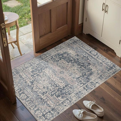 Rugxara Entryway Rug Door Mat, Washable Samll 2x3 Rug, Blue Boho Front Door Mat, Non Slip Area Rugs, Low Pile Throw Accent Entry Carpet for Indoor Entrance, Bathroom and Kitchen(Blue 2x3ft)