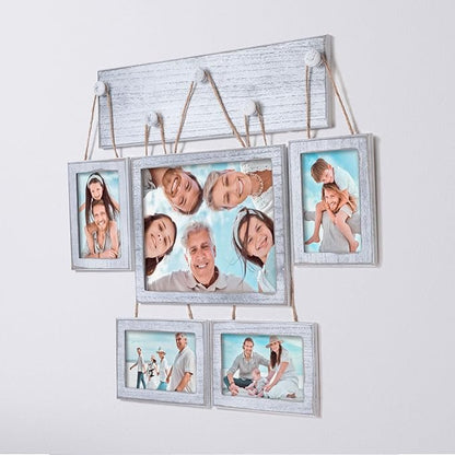 Collage Picture Frames Set of 5 for Wall – Rustic White Farmhouse Gallery Wall Frames with HD Plexiglass, Includes 4x6 & 8x10 Photo Frames, Vintage Wall Decor for Living Room, Bedroom & Home