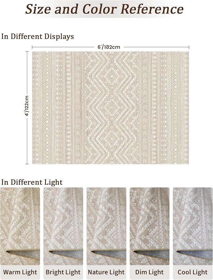 Miukiki 4x6 Area Rug for Living Room Moroccan Washable Rugs Non Slip Indoor Floor Carpet Foldable Large Soft Area Rug for Dining Room Bedroom with Low Pile(Brown,4'x6')