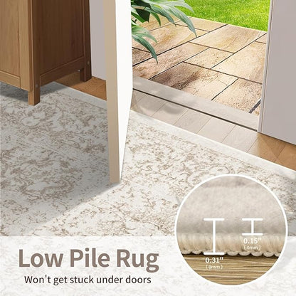 Rugxara 2'6" x 8' Hallway Runner Rug, Non Slip Boho Runner Rugs for Hallway, Kitchen, Entrance, Bathroom, Laundry Room, Soft Ultra-Thin Entryway Carpet, Throw Low Pile Retro Carpet, Brown