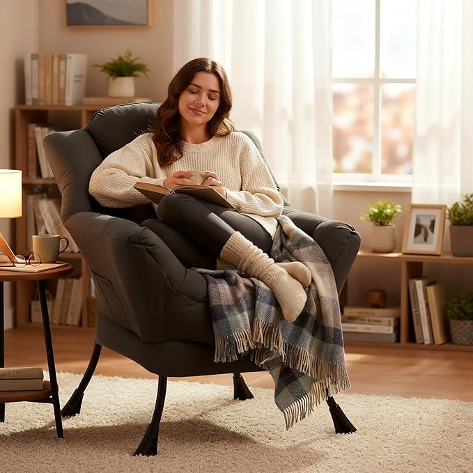 Lazy Chair, Large Accent Chair, Modern Comfy Armchair, Dark Grey Chair for Living Room Bedroom Dorm Room Office Apartment Reading Relaxing Use
