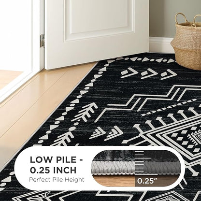 Joydeco Moroccan Black and White Washable 6x9 Living Room Area Rug, Non-Slip Western Stain Resistant Dining Room Rugs for Under Table, Geometric Aztec Print Modern Carpet for Bedroom Office