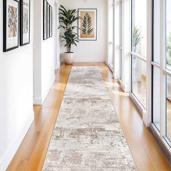 RUUGME Hallway Runner Rug 3x14 - Runner Rug Stain Resistant for Living Room Non Slip Indoor Entryway Carpet Bedroom Kitchen Distressed Floor Decor Mat Machine Washable 3x14 Brick/Brown/Beige