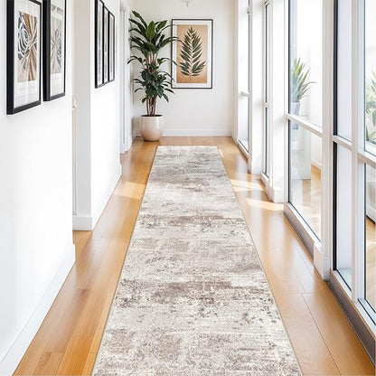RUUGME Hallway Runner Rug 3x14 - Runner Rug Stain Resistant for Living Room Non Slip Indoor Entryway Carpet Bedroom Kitchen Distressed Floor Decor Mat Machine Washable 3x14 Brick/Brown/Beige