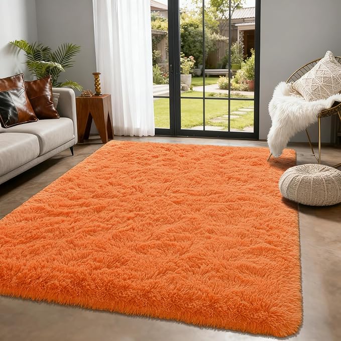 Andecor Soft Fluffy Bedroom Rugs, 3 x 5 Feet Indoor Shaggy Plush Area Rug for Boys Girls Kids Baby College Dorm Living Room Home Decor Floor Carpet, Orange