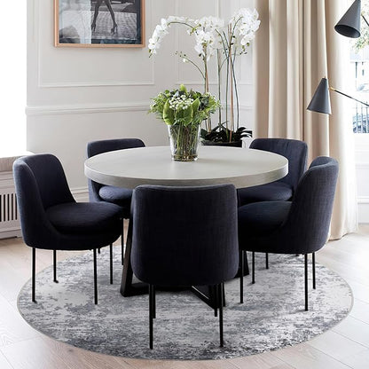 ROYHOME Modern Abstract 8x8 Round Area Rug Non Slip Non Shedding Rug Low Pile Stain Resistant for Bedroom Living Room Office Dining Room,Light Grey