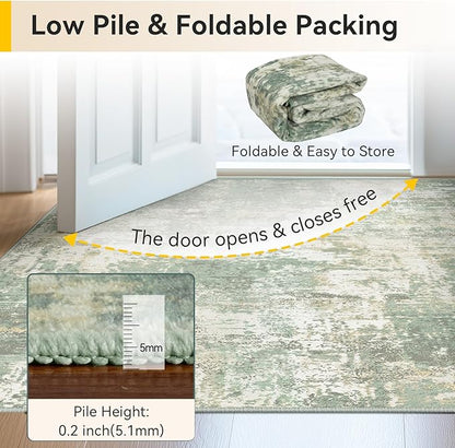 RELEANY Washable Area Rugs 6'x8' Non-Slip Modern Abstract Soft for Living Room Entryway Bedroom Nursery, Print Pattern, Light Green/Yellow
