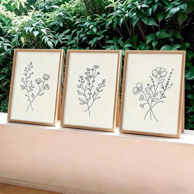 HLUSSBLIEB 3Pcs beige floral art，minimalist botanical line art，modern black and white wall art，Neutral Botanical Floral Wall Art，for Living Room Bedroom Office （12 * 16in） Unframed