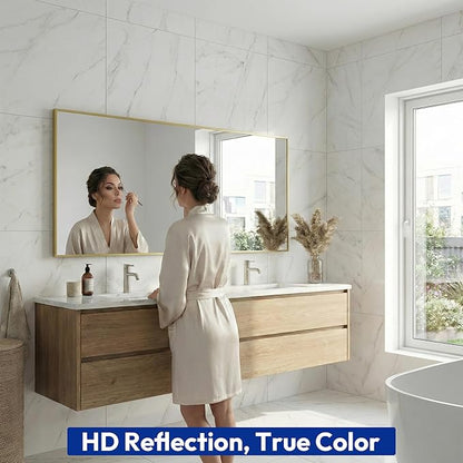 30" x 55" Gold Wall Mirror for Bathroom, 55" x 30" Full Length Accent Mirror, Metal Framed Vertical Decor for Bedroom & Double Vanity