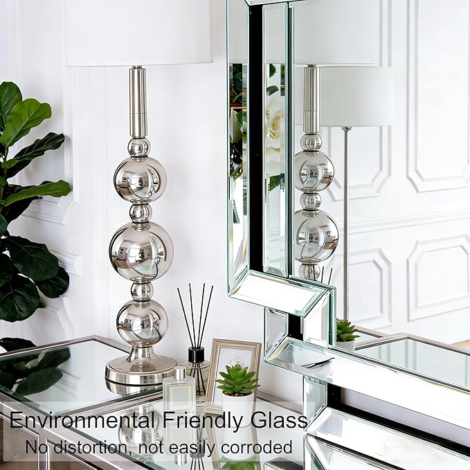 Rectangular Large Decorative Wall Mirror with Mirrored Frame, 28" X 40" Modern Large Bathroom Mirror with Glass Pieces and Beveled Edge, Hang Horizontally or Vertically