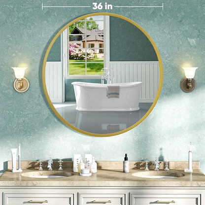 NEWBULIG Round Wall Mirror, 36 Inch Bathroom Mirrors for Over Sink, Wall Vanity Circle Mirror with Matte Metal Framed, Decor for Bathroom, Entryway, Bedroom, Gold