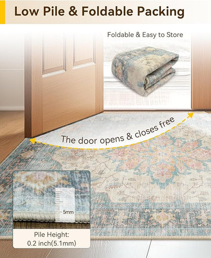 RELEANY Area Rugs 2'6"x4' Kitchen Rugs Entry Rug Small Rugs for Entryway Kitchen Bathroom Door Mat Indoor Entrance,Washable Non Slip, Blue Orange Red