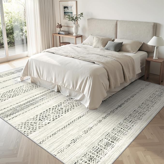 Miukiki 5x7 Area Rug for Living Room Moroccan Washable Rugs Non Slip Indoor Floor Carpet Foldable Large Soft Area Rug for Dining Room Bedroom with Low Pile(Grey,5'x7')