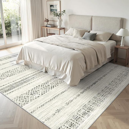 Miukiki 5x7 Area Rug for Living Room Moroccan Washable Rugs Non Slip Indoor Floor Carpet Foldable Large Soft Area Rug for Dining Room Bedroom with Low Pile(Grey,5'x7')