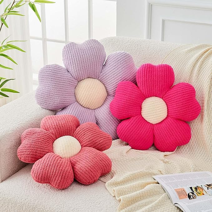 Kcvvcr Flower Throw Pillow, Cute Flower Shaped Pillow Decorative Throw Pillow for Bed Couch, Soft Daisy Pillows Floor Seating Cushion Cushions (14.9 Inch Purple)