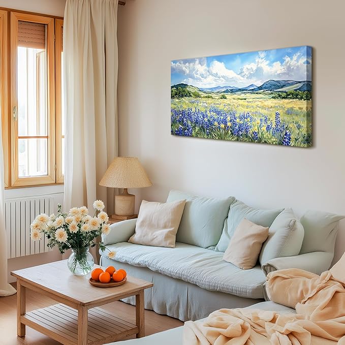 SERIMINO Nature Landscape Wall Art, Wilderness Meadow Wildflower Large Artwork, Rural Scenic Canvas Art Prints, Bright Natural Scenery Pictures Wall Decor Living Room Bedroom Rustic Farmhouse 20"X40"