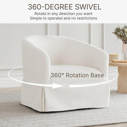 Swivel Accent Chair, 360 Degree Performance Fabric Armchair Modern Barrel Chairs Armchair for Living Room Bedroom Home and Office,Cream White