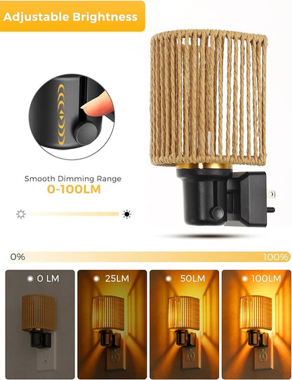 L LOHAS LED Night Lights Plug into Wall, Dimmable Night Light with Light Sensor, Amber Boho Nightlight Plug in Wall, Decorative Bohemian Nightlights Yellow Light for Bedroom Living Room Hallway, 2Pack