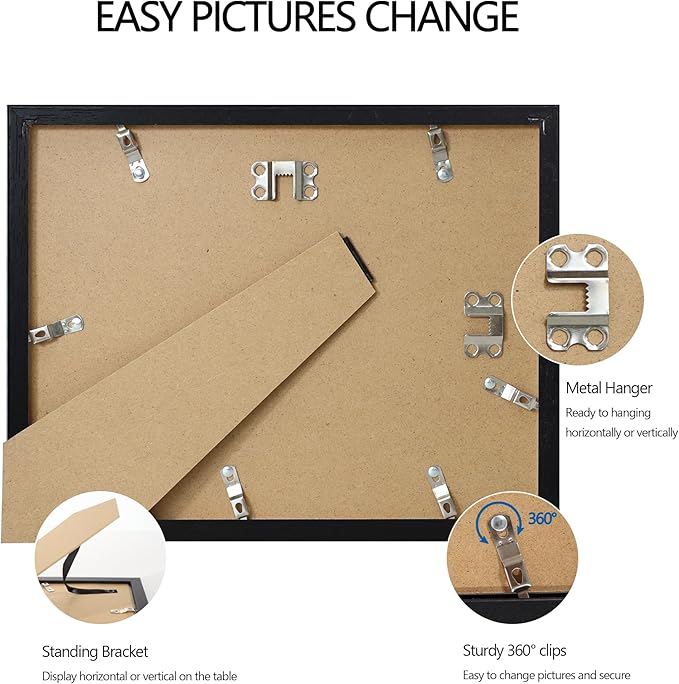 Hongkee 8.5x11 Diploma Frame with Tempered Glass, Multi Certificate 8.5 by 11 Photo Frame Bulk for Wall or Tabletop Display(Black, 3 Pack)