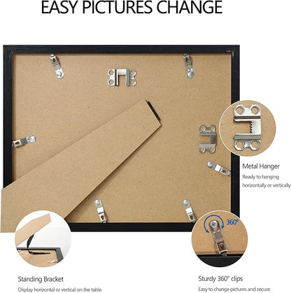 Hongkee 8.5x11 Diploma Frame with Tempered Glass, Multi Certificate 8.5 by 11 Photo Frame Bulk for Wall or Tabletop Display(Black, 3 Pack)