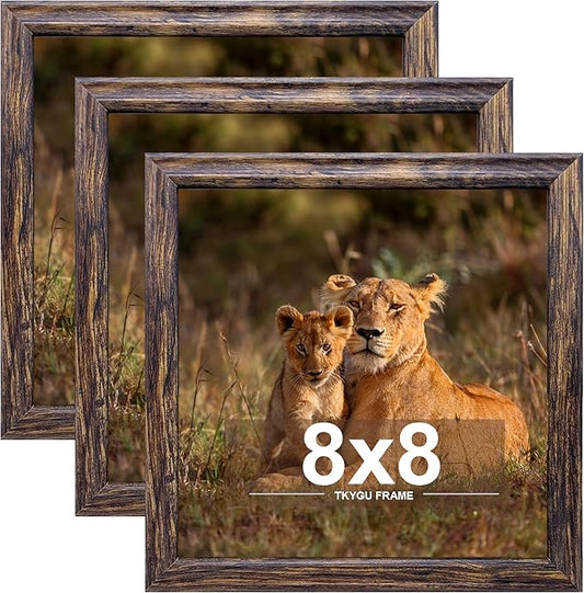 8x8 Picture Frame set of 3, 8 x 8 Square Wall Gallery Poster Photo Frame Brown for Wall Hanging or Tabletop, Wall Mounting Horizontally or Vertically,best gift