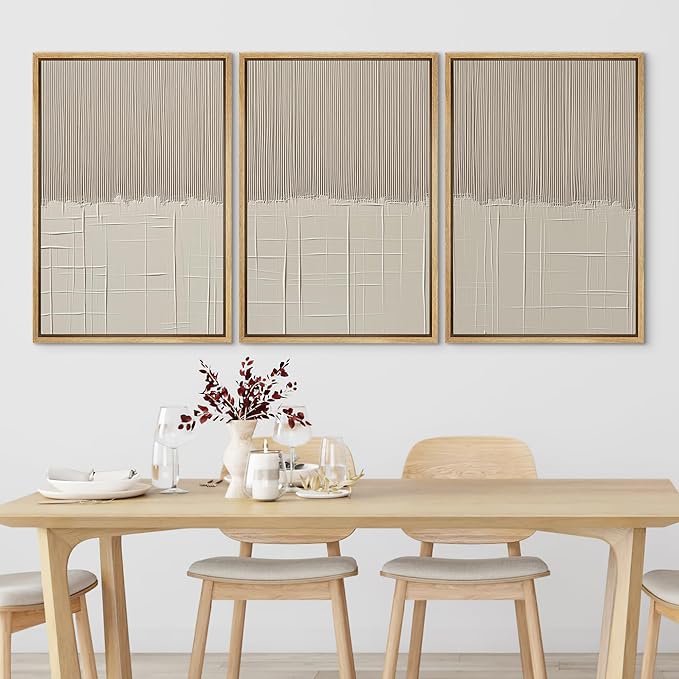 SIGNLEADER Framed Canvas Print Wall Art Set Beige Abstract Neutral Illustrations Minimal Decorative Bohemian Nordic for Living Room, Bedroom, Office - 24"x36"x3 NATURAL