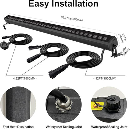 Linkable LED Light Bar Outdoor Color-Changing, 40″ RGBCW Wall Washer Light, 180W Smart Bluetooth App & Remote Control, 2700K-6500K Tunable White, IP65, for Stage, DJ, Home Patio & Commercial