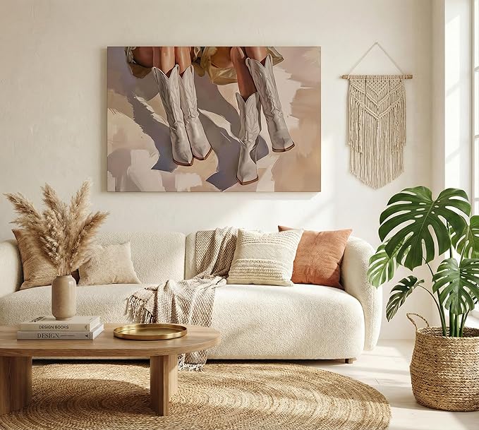 Trendy Girly Cowgirl Boots Canvas Wall Art Coastal Cowgirl Preppy Room Wall Decor Picture Girly Western Cowgirl Boots Poster Print Painting for Living Room Bedroom Teen Girls Apartment Decoration
