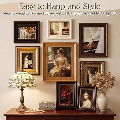 Lineshading 8 Pcs Picture Vintage Gallery Wall Frame Set Antique Resin Picture Frame Collage Including 8x10, 5x7, 4x6 Baroque Victorian for Wall Tabletop Display Ornate Country for Bedroom Living Room